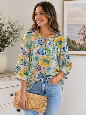 Sunny Leigh Women's 
Paisley Floral Print Blouse Large 
Cottagecore